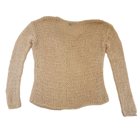 Vince Sweater Size Large Tan Shoelace Neck Hand Knit Chunky Open Cotton Airy - Picture 6 of 9